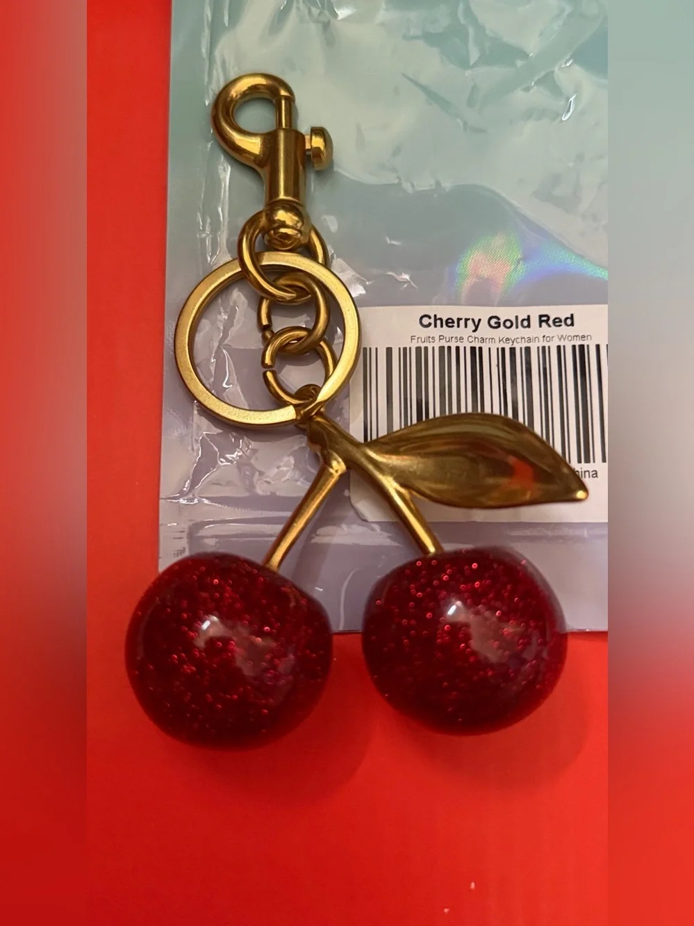 Designer inspired Cherry Gold Red Keychain Charm for Women